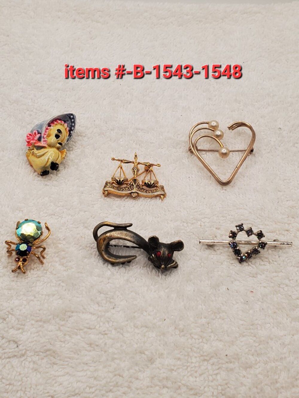 6 Brooches, items # B-1543-1548,.  wt. 42 grams.